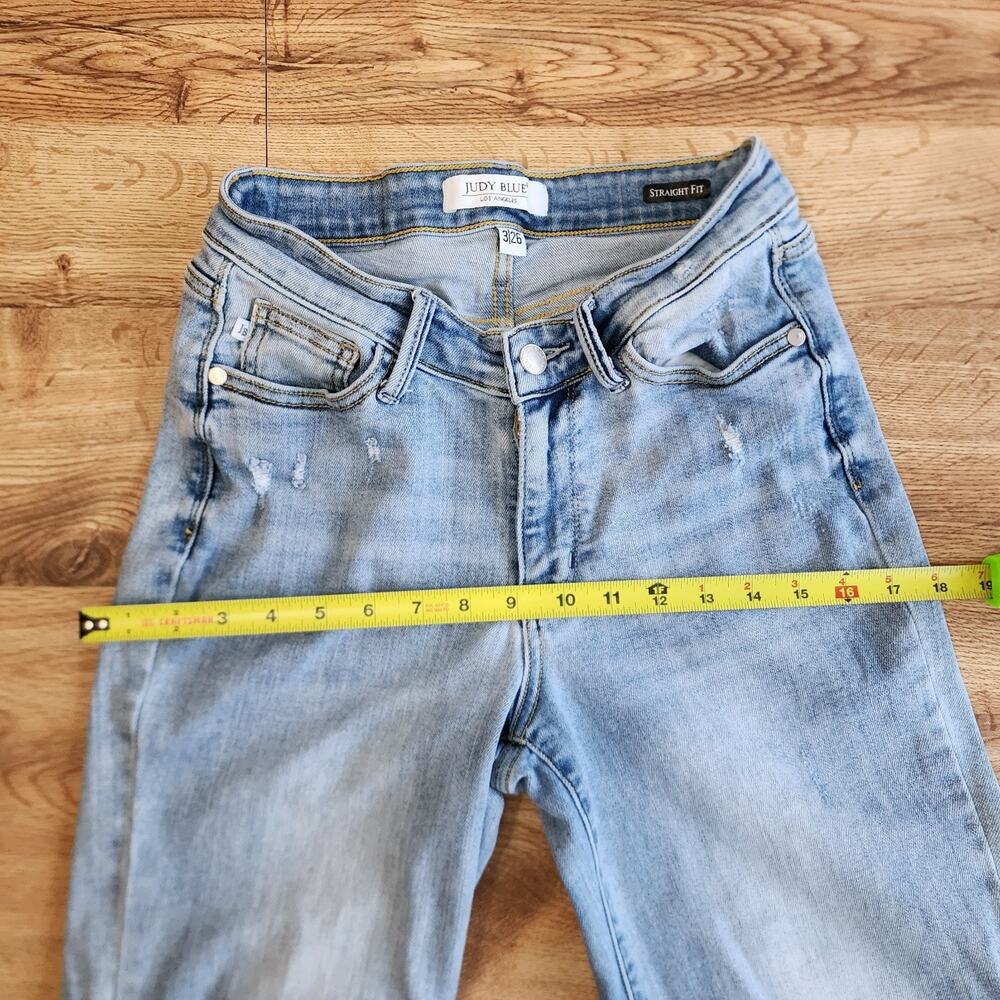Judy Blue Straight Fit Jeans Women’s 3/26 High Rise Denim Raw Hem Distress - Picture 3 of 15